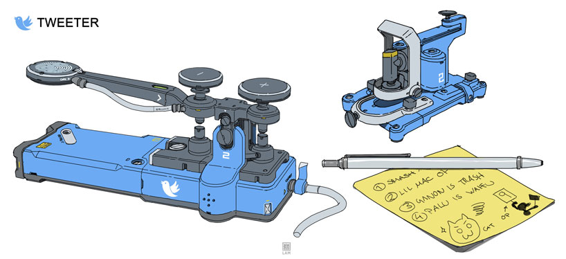 artist imagines spotify,  and instagram as retro anime gadgets