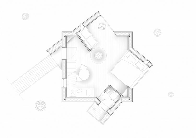 sigurd larsen builds nine wooden cabins for treetop hotel løvtag in a danish fjord