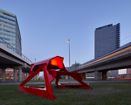 studio frank haverman's installation provides a transit shelter amidst amsterdam train tracks