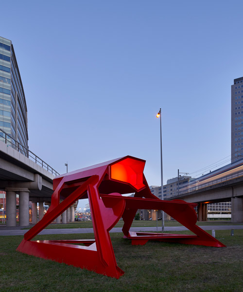 studio frank haverman's installation provides a transit shelter amidst amsterdam train tracks