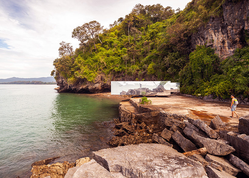 walllasia reflects thailand's beach in no sunset no sunshine mirrored pavilion designboom