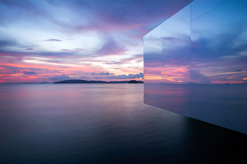 walllasia reflects thailand's beach in no sunset no sunshine mirrored pavilion designboom