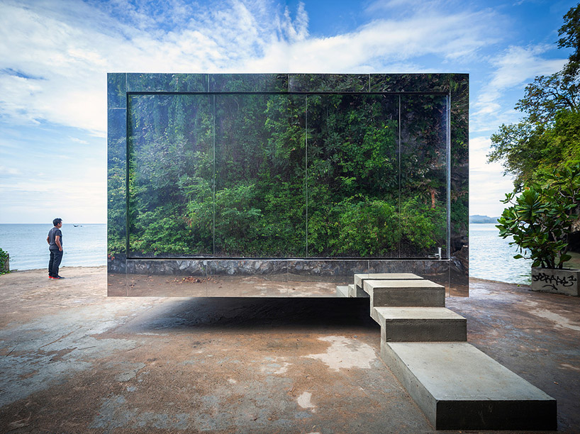walllasia reflects thailand's beach in no sunset no sunshine mirrored pavilion designboom