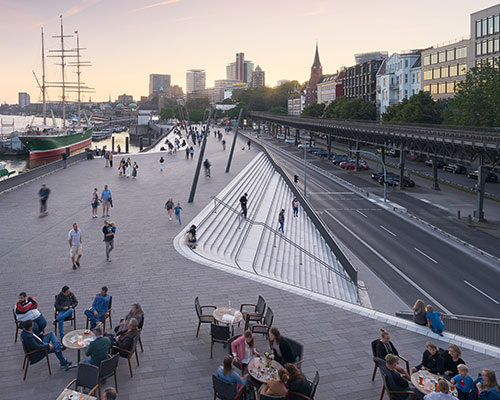 zaha hadid architects completes topographical river promenade in hamburg