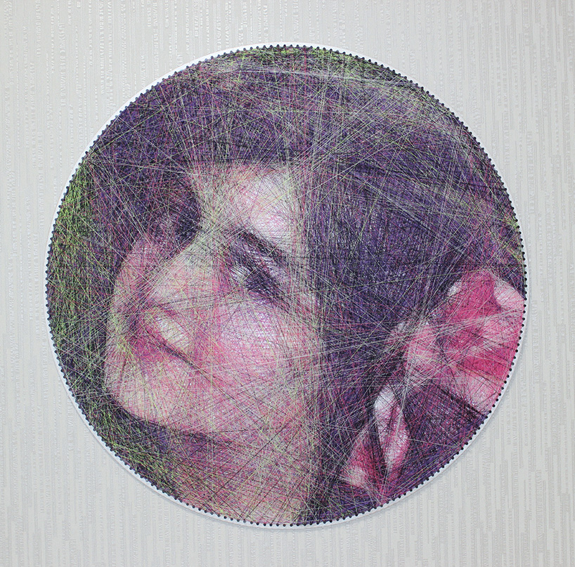 an algorithm and an artist carefully compose portraits from thousands of lines of thread