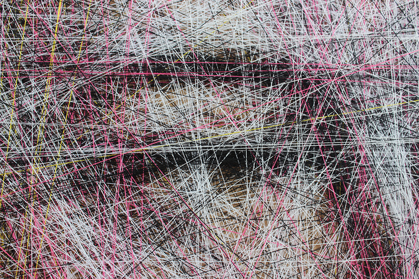 an algorithm and an artist carefully compose portraits from thousands of lines of thread
