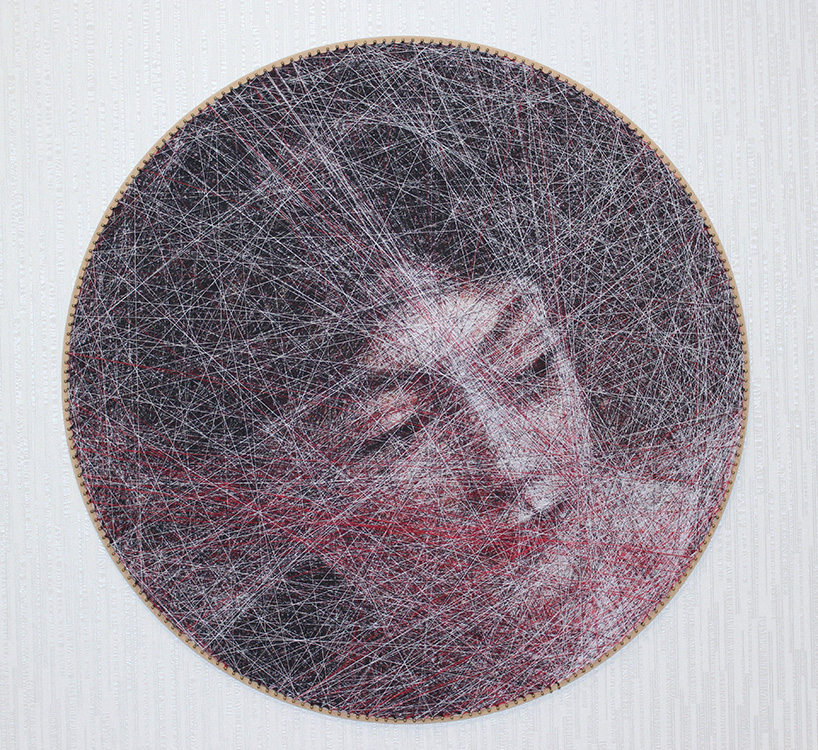 an algorithm and an artist carefully compose portraits from thousands of lines of thread