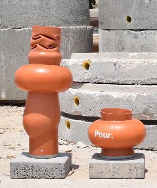ayal pomerantz upcycles PVC pipes to create a series of vases and totems