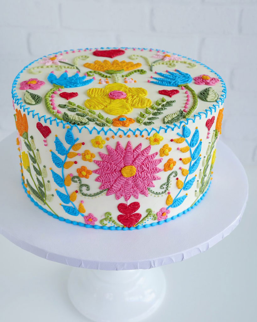 Mexican embroidery inspired wedding cake in buttercream : r/Baking