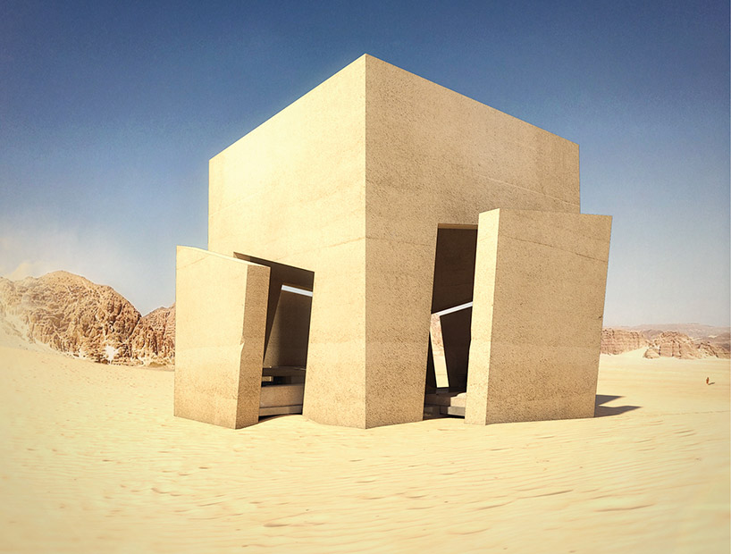 christophe benichou proposes sesame, a solitary monolith in the desert