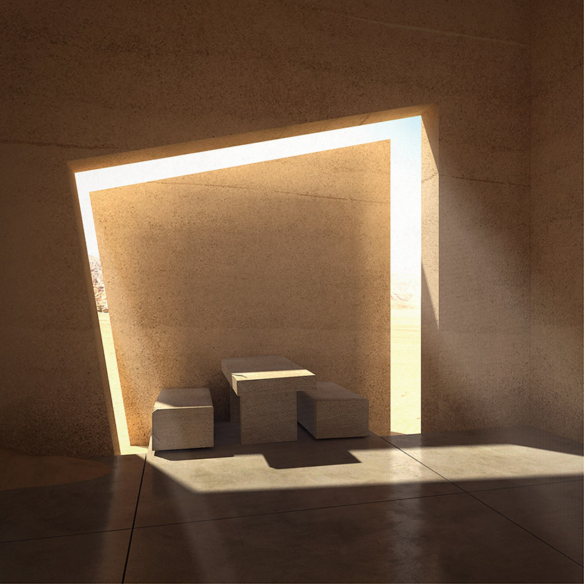 christophe benichou proposes sesame, a solitary monolith in the desert