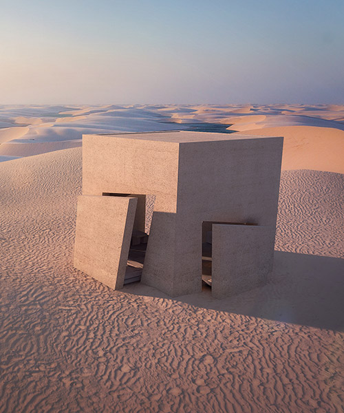 christophe benichou proposes sesame, a solitary monolith in the desert