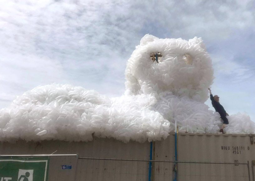 kaja haven builds a giant persian cat with laser machine eyes for copenhagen festival designboom