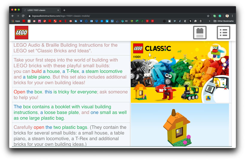 LEGO creates audio and braille instructions for blind children