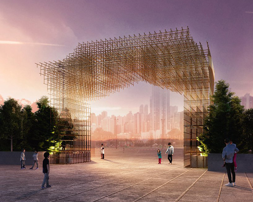 napp studio abstracts traditional chinese temple for flower market entrance