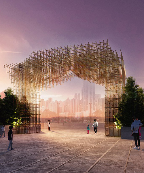napp studio abstracts traditional chinese temple for flower market entrance