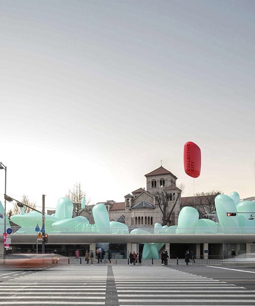 sknypl inflates sculptures for urban garden in korean rooftop