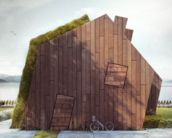 greenhouse by wamhouse studio is a modern cottage covered in timber and grass