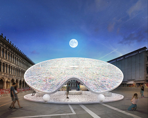 GBO's pavilion imagines scooping out plastic from the ocean with a giant dream catcher