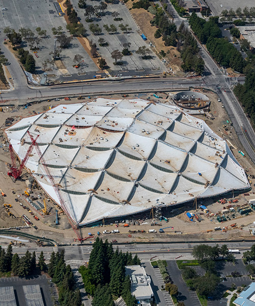 roof canopy of BIG + heatherwick's google HQ campus revealed in new aerial pictures