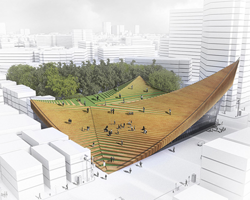 a stepped public plaza tops the tokyo music center by hajizadeh & associates