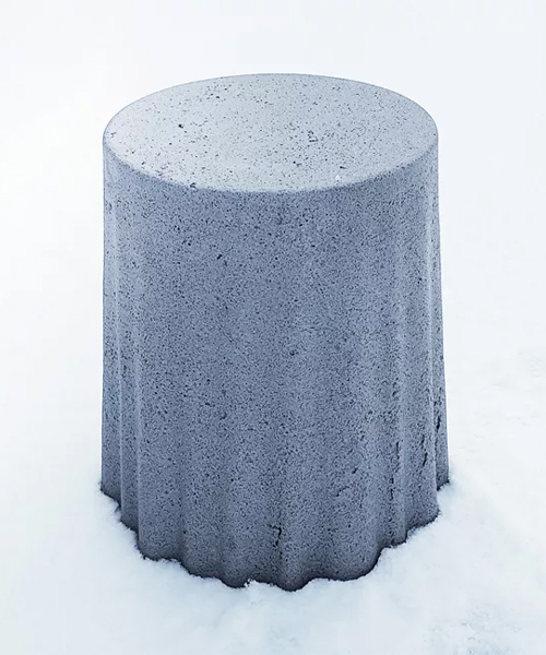 the curtain stool by kim dong-gyum makes soft shapes from solid concrete