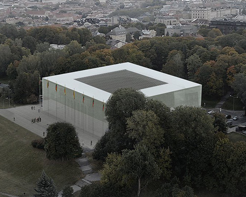mirage architecture encloses lithuanian concert hall in two layers of delicate glass