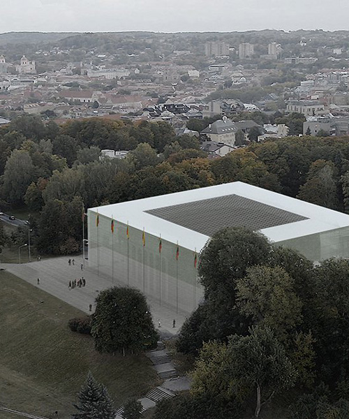 mirage architecture encloses lithuanian concert hall in two layers of delicate glass