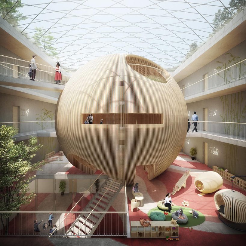 ODA punctuates the compact cube of the beth rivka school in brooklyn with voids + spheres