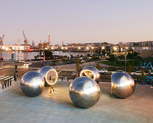 olafur eliasson's seeing spheres create multilayered, reflected spaces in san francisco