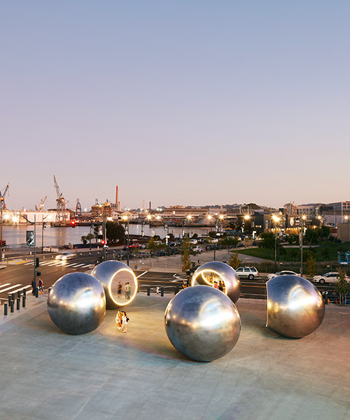 olafur eliasson's seeing spheres create multilayered, reflected spaces in san francisco