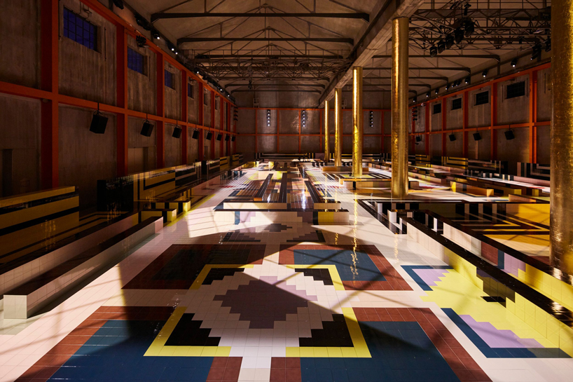 OMA/AMO creates geometric runway decked in ceramic tiles for prada's SS20 show