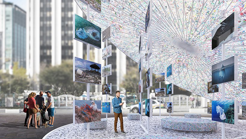 GBO's pavilion imagines scooping out plastic from the ocean with a giant dream catcher