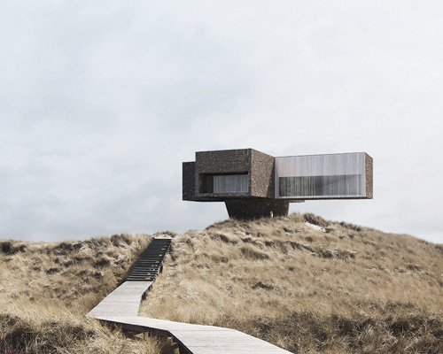 cantilevered 'dune house' by studio viktor sørless sits on the edge of denmark's coastline