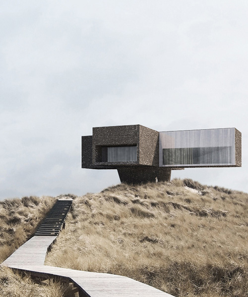 cantilevered 'dune house' by studio viktor sørless sits on the edge of denmark's coastline