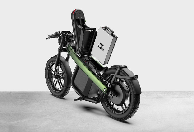 the brekr electric moped has dual batteries and 100 miles of range