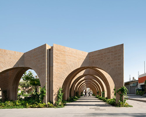 earthy escher-like arcades frame gardens in estudio MMX's civic square in mexico