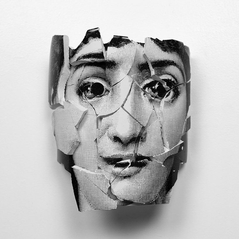 fornasetti's emblematic female face cracked and recomposed by carlo  dell'acqua