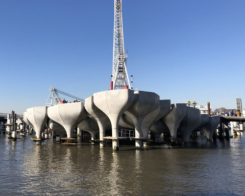 heatherwick studio-designed pier 55 park takes shape in new york's hudson river