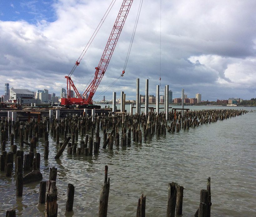 heatherwick studio-designed pier 55 park takes shape in new york's hudson river