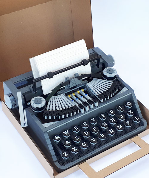 designer creates life-size LEGO typewriter with working hand-crank mechanism