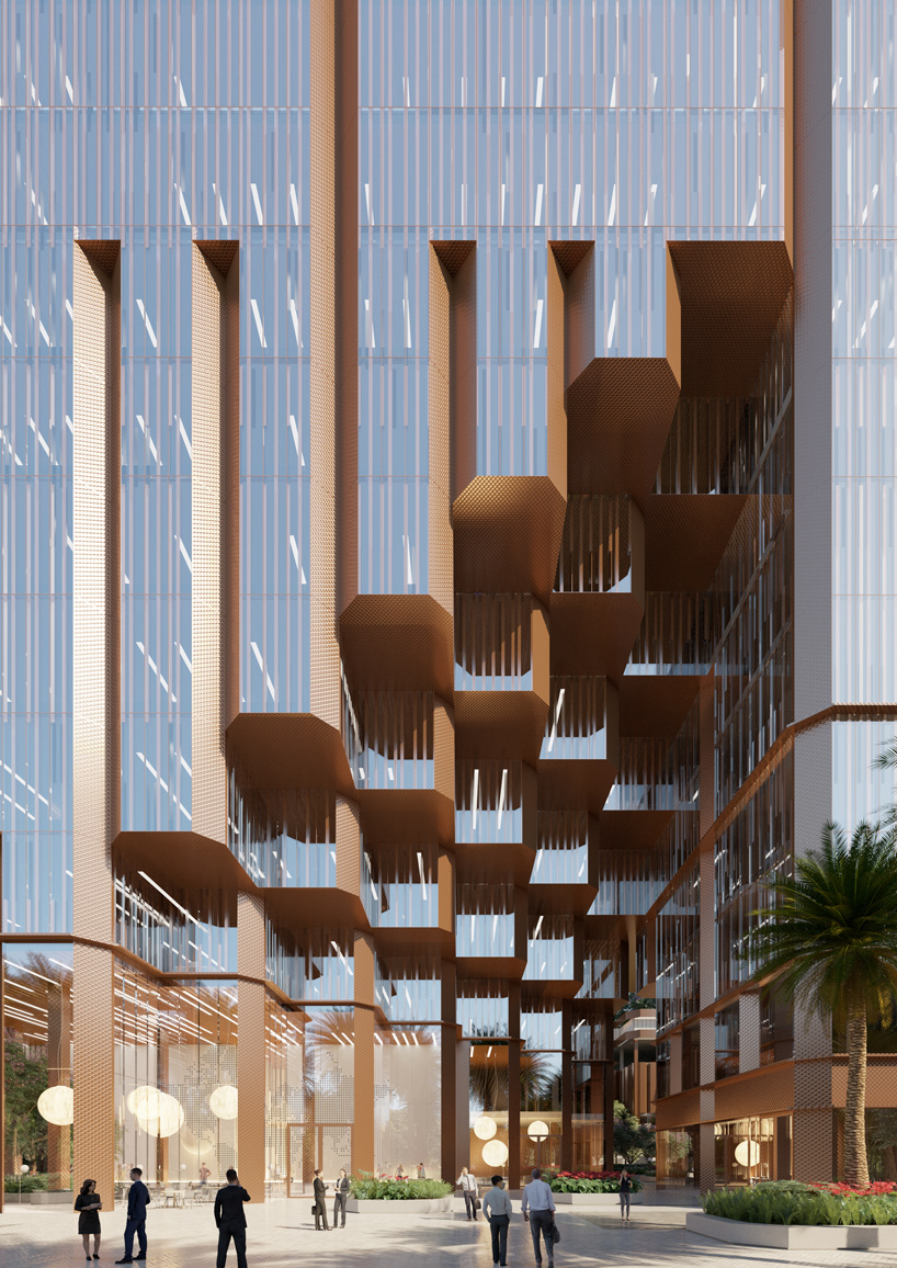 mecanoo proposes konka mixed-use complex clad in perforated copper + glass in shenzhen