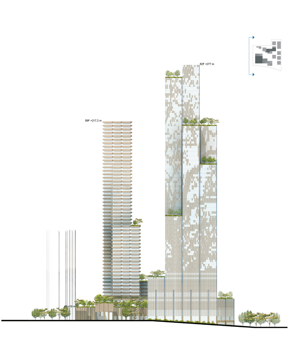 mecanoo proposes konka mixed-use complex clad in perforated copper + glass in shenzhen