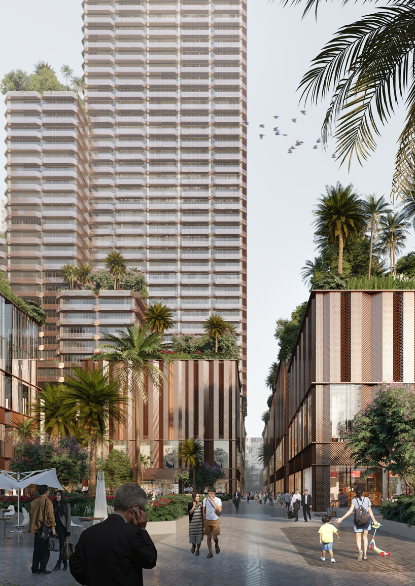 mecanoo proposes konka mixed-use complex clad in perforated copper + glass in shenzhen