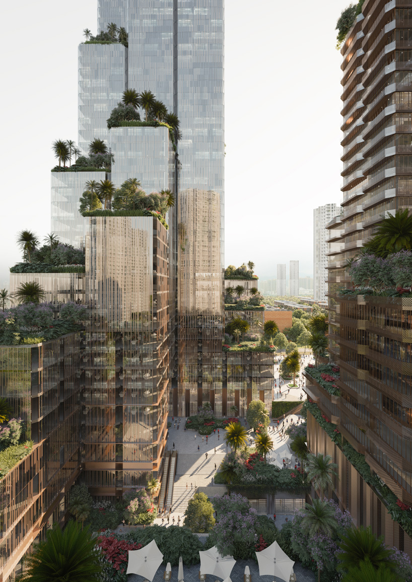mecanoo proposes konka mixed-use complex clad in perforated copper + glass in shenzhen