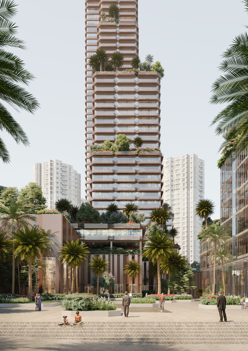 mecanoo proposes konka mixed-use complex clad in perforated copper + glass in shenzhen