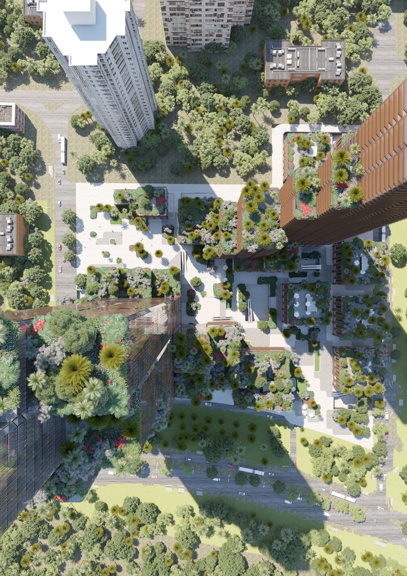 mecanoo proposes konka mixed-use complex clad in perforated copper + glass in shenzhen