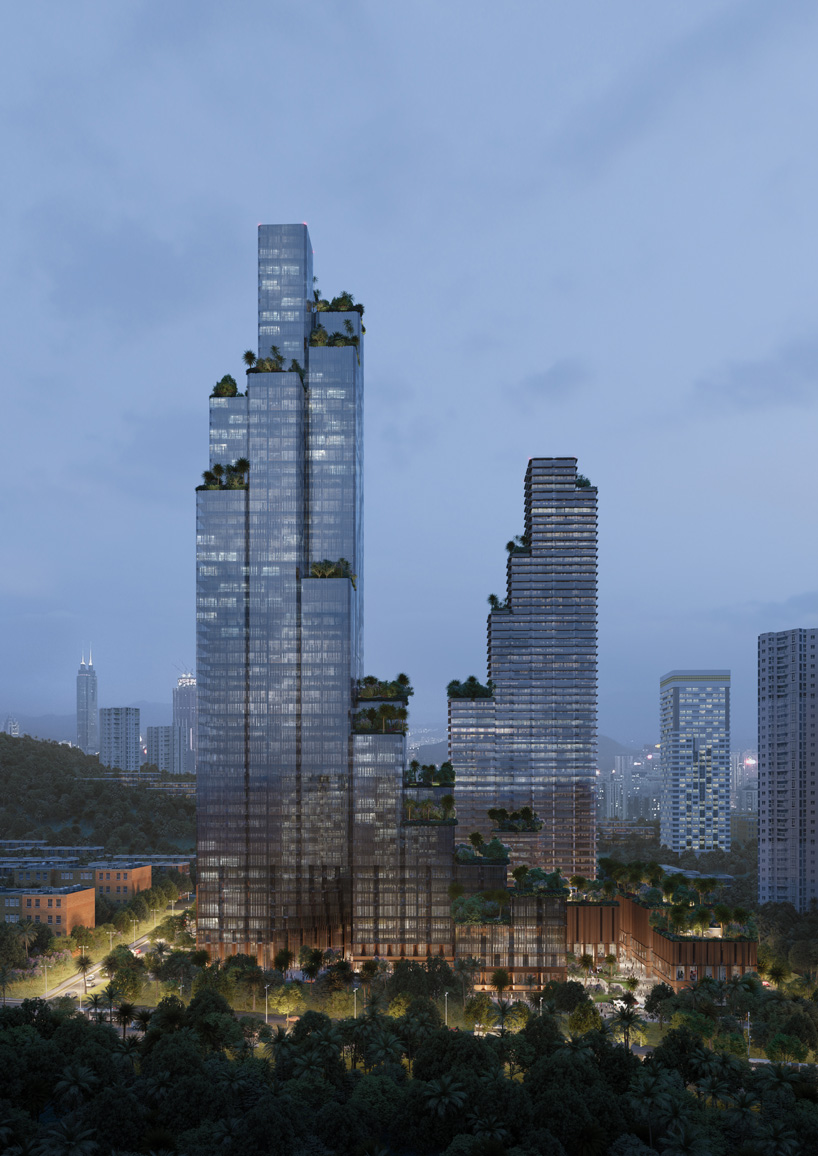 mecanoo proposes konka mixed-use complex clad in perforated copper + glass in shenzhen