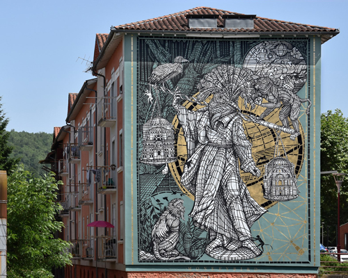 monkeybird paints huge 'gothic futuristic' murals featuring elaborate symbolism
