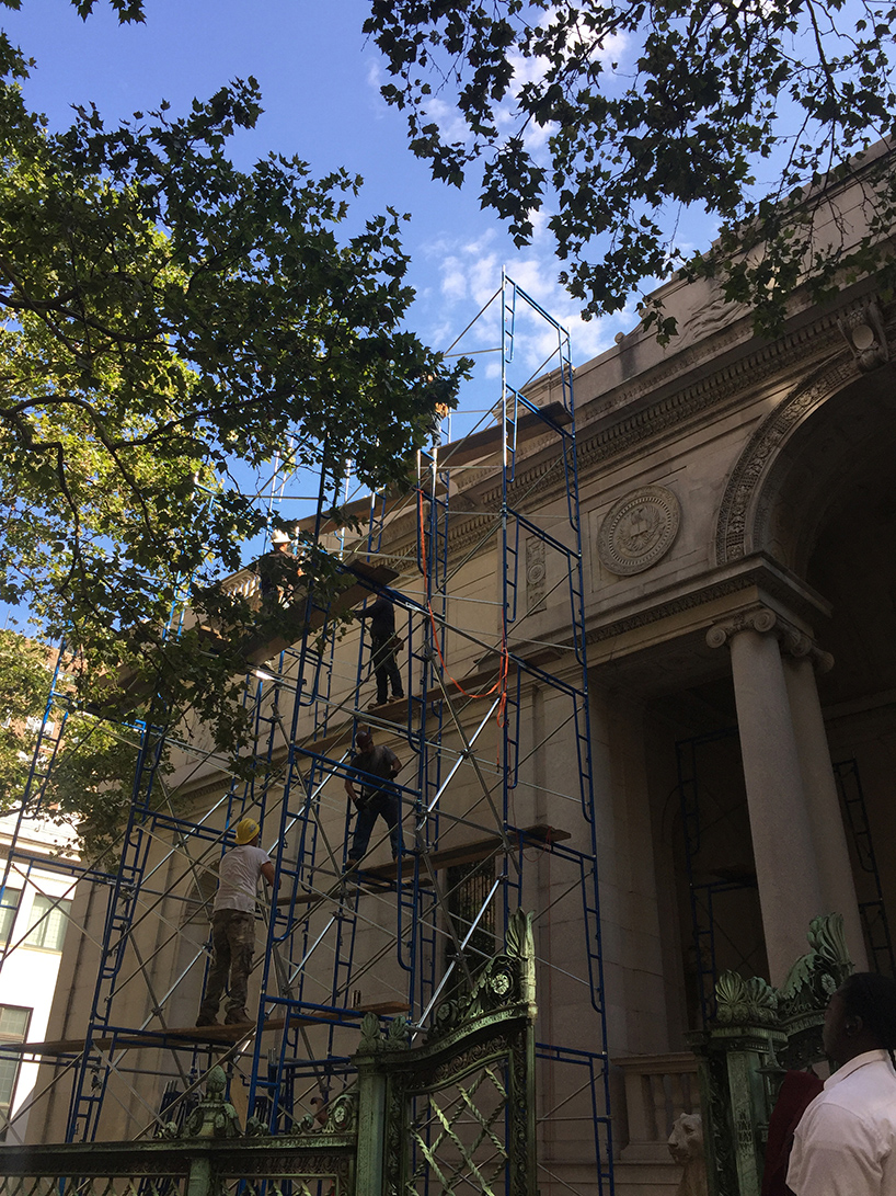 designboom scales the morgan library's scaffolded façade during monumental restoration